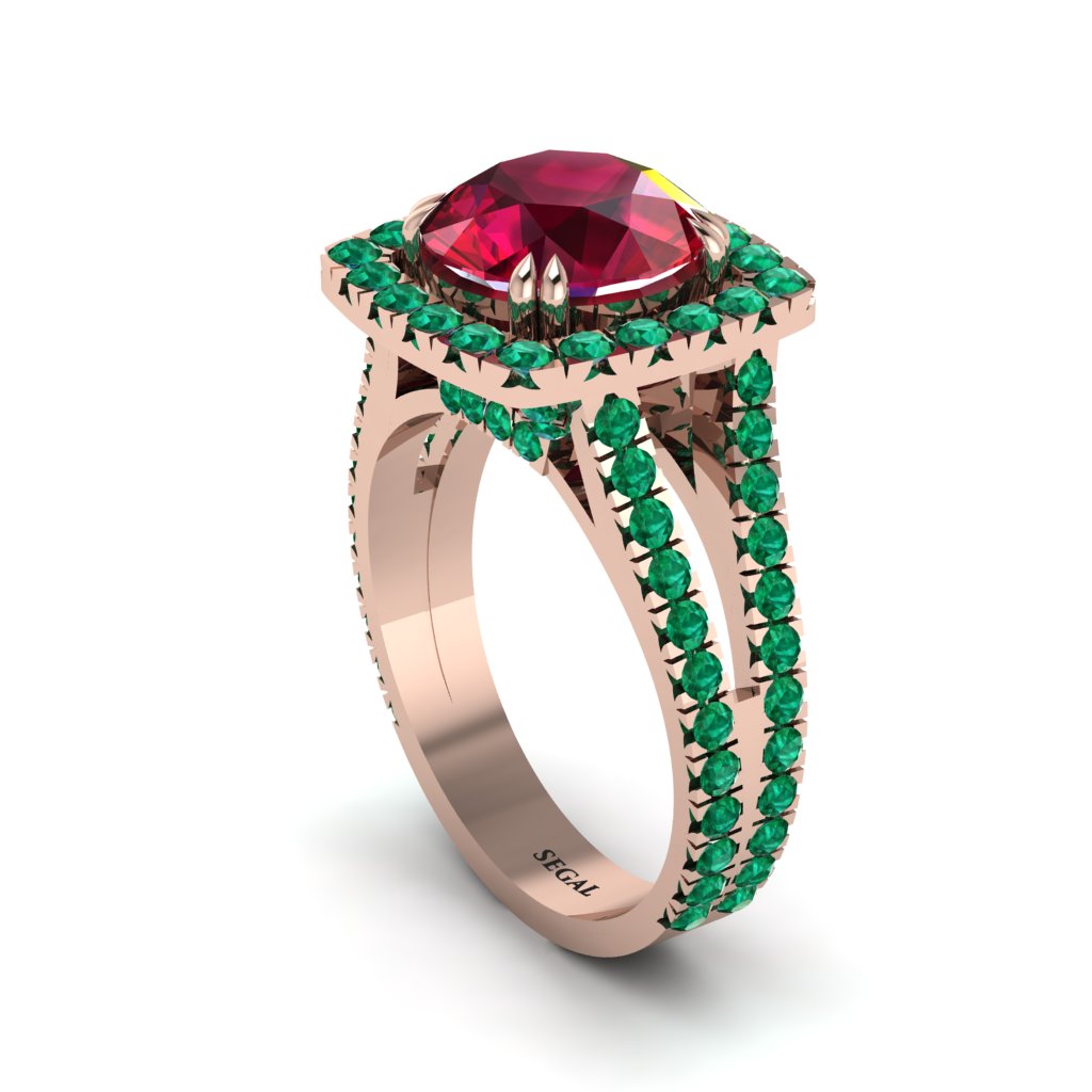 Ruby Pave Split Shank Engagement Ring - Averie No. 26