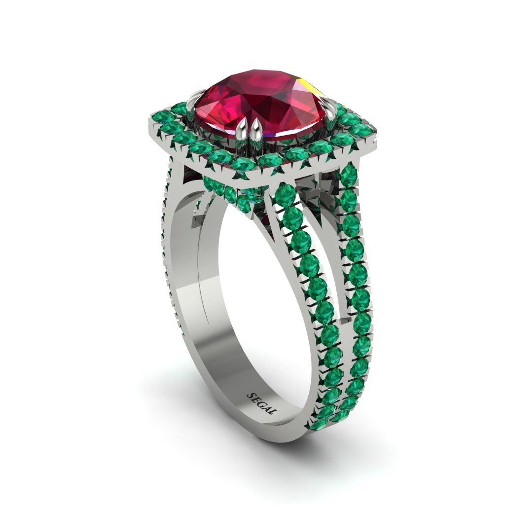 Ruby Pave Split Shank Engagement Ring - Averie No. 27