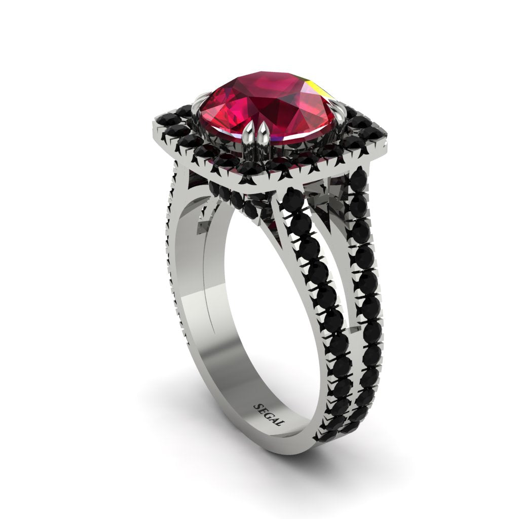 Ruby Pave Split Shank Engagement Ring - Averie No. 42