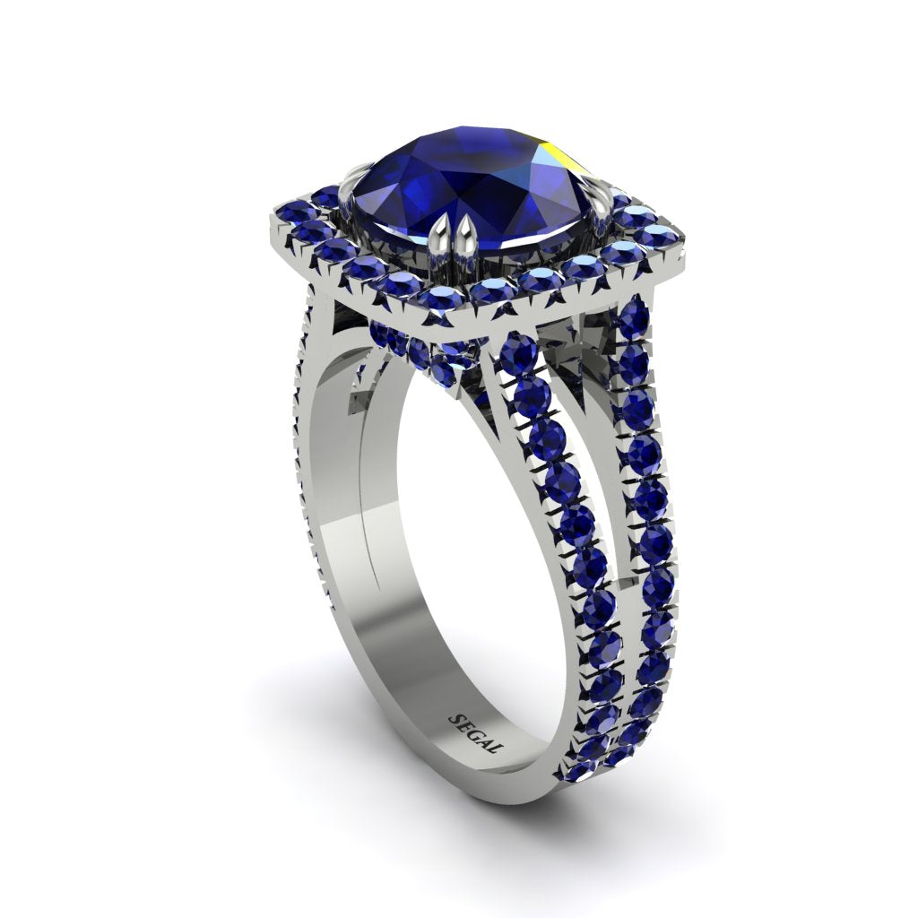 Sapphire Pave Split Shank Engagement Ring - Averie No. 75
