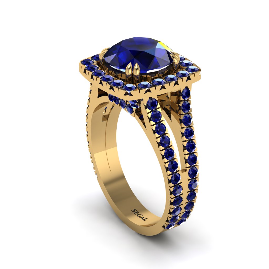 Sapphire Pave Split Shank Engagement Ring - Averie No. 73