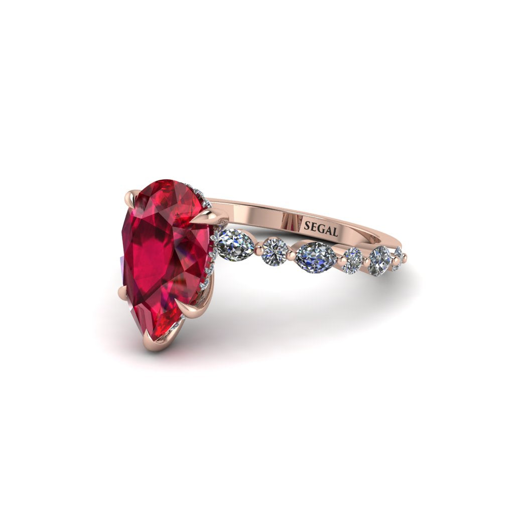 Pear-Cut Ruby Halo Engagement Ring - Nylah No. 11