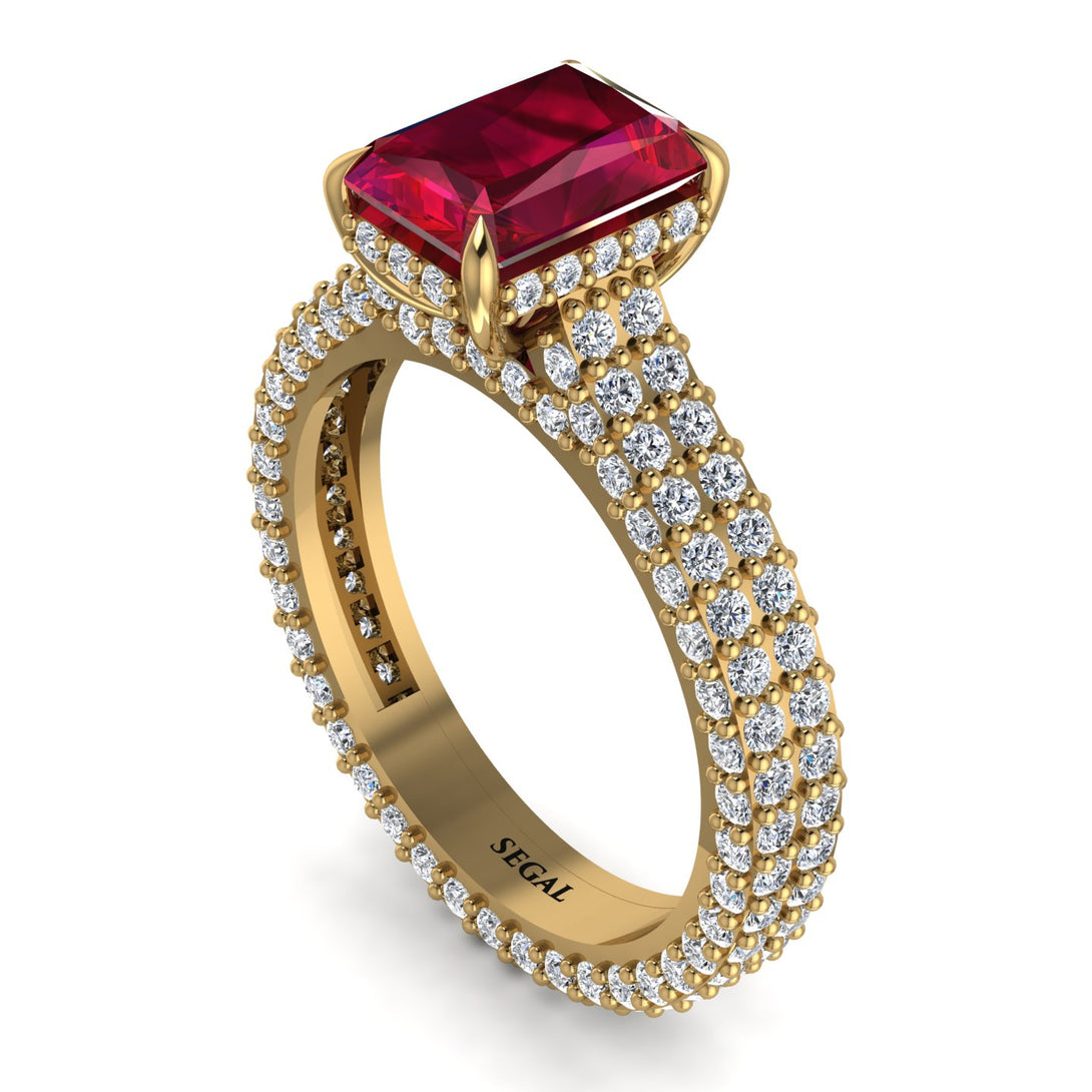 Radiant Cut Ruby Pave Engagement Ring - Kenzie No. 10