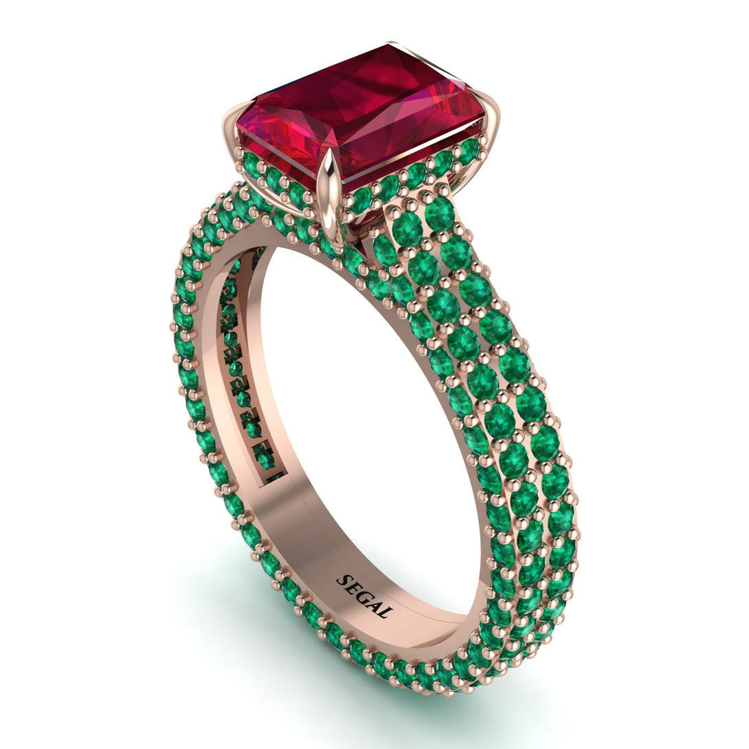 Radiant Cut Ruby Pave Engagement Ring - Kenzie No. 26