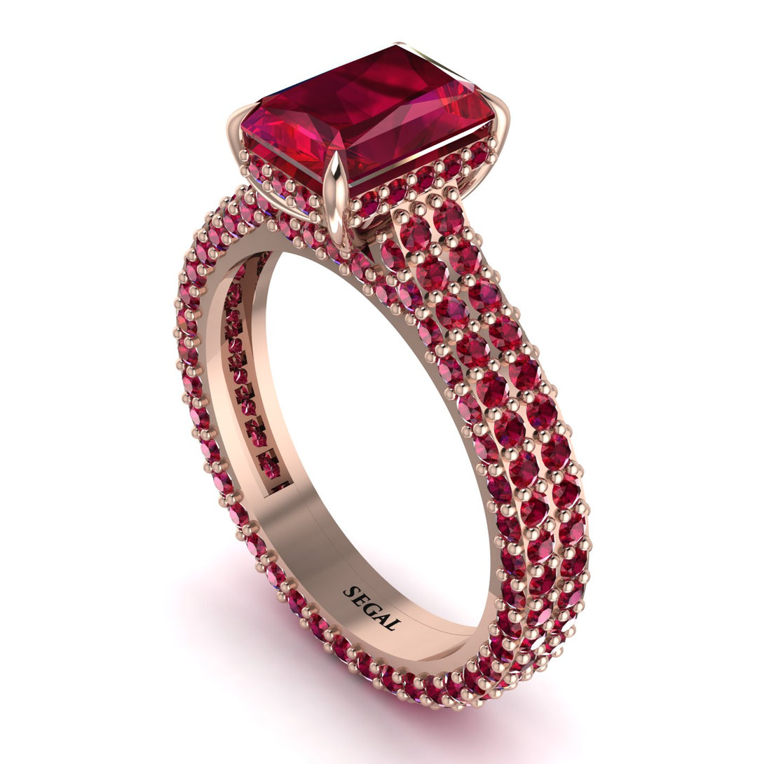 Radiant Cut Ruby Pave Engagement Ring - Kenzie No. 56