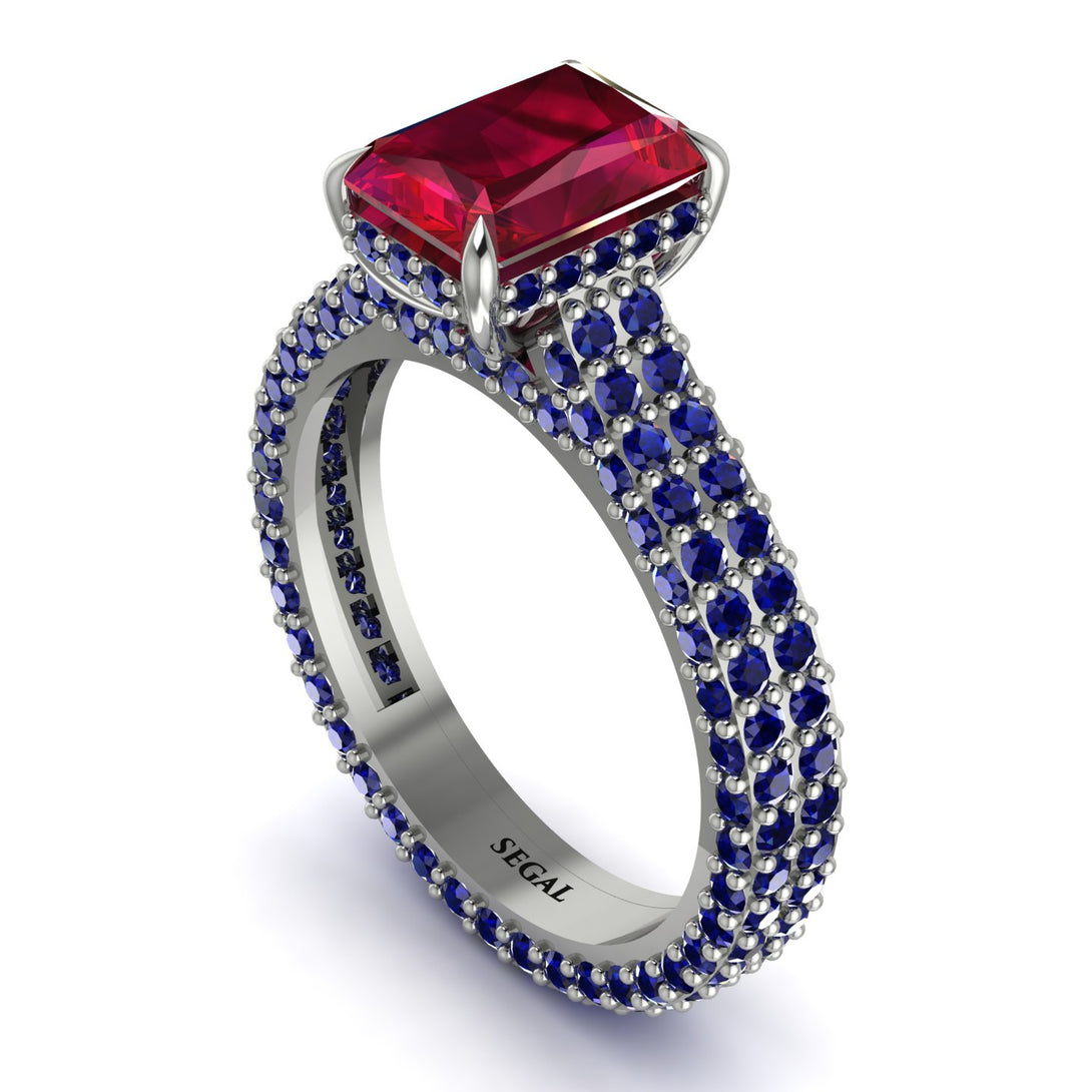 Radiant Cut Ruby Pave Engagement Ring - Kenzie No. 72