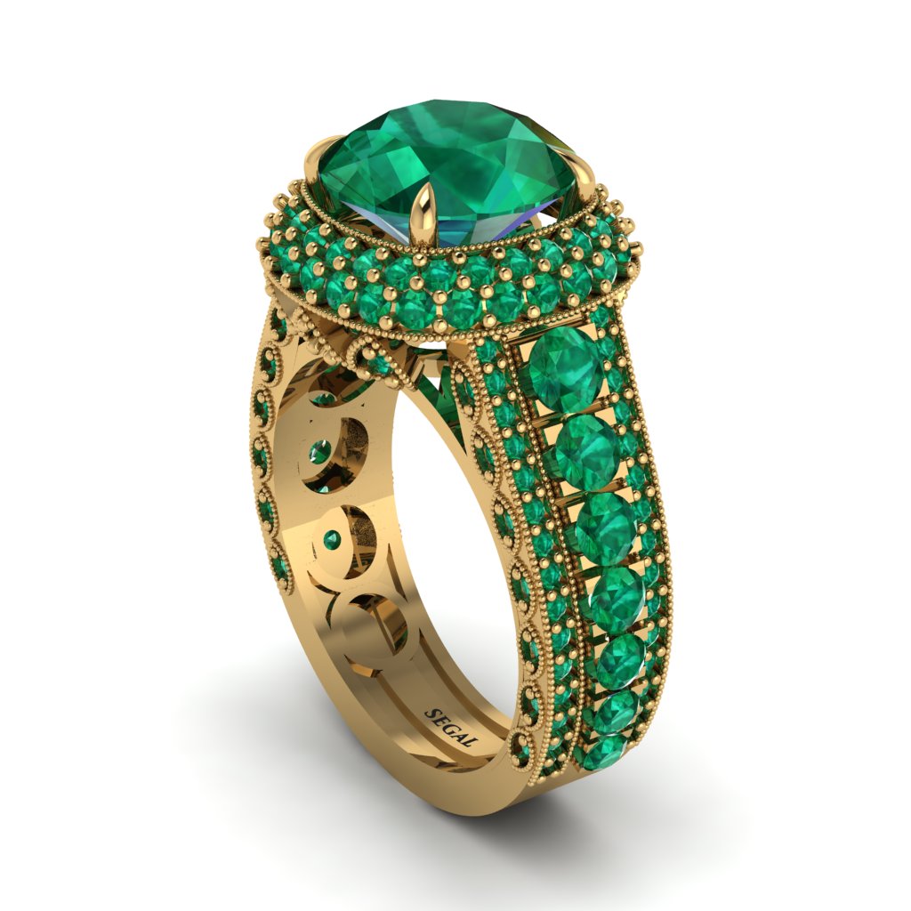 Emerald Radiant Majesty Pave Engagement Ring - Cataleya No. 19
