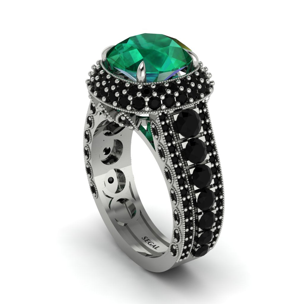 Emerald Radiant Majesty Pave Engagement Ring - Cataleya No. 36