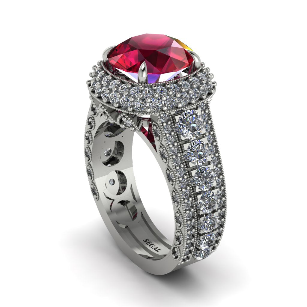 Ruby Radiant Majesty Pave Engagement Ring - Cataleya No. 12