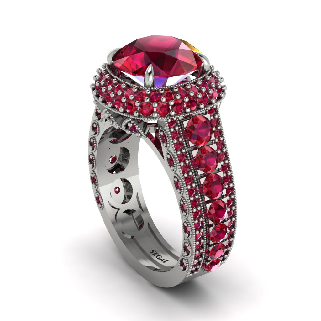 Ruby Radiant Majesty Pave Engagement Ring - Cataleya No. 57