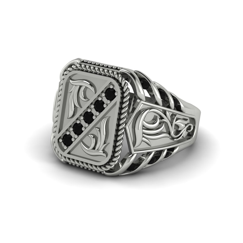 Black Diamond Regal Filigree Men's Ring - Hollis No. 9