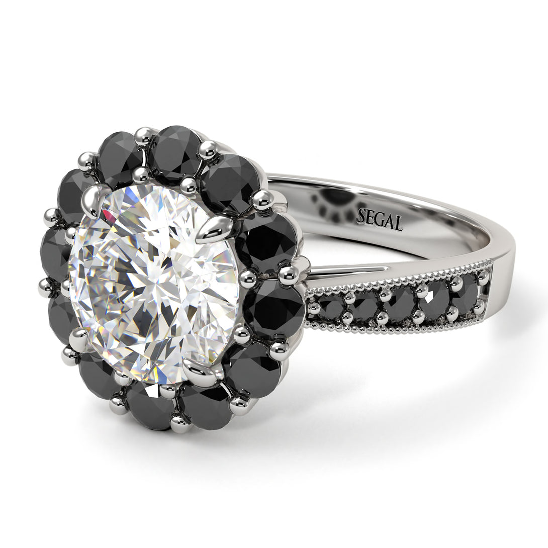 Black Diamond Round Halo Engagement Ring - Unity No. 33