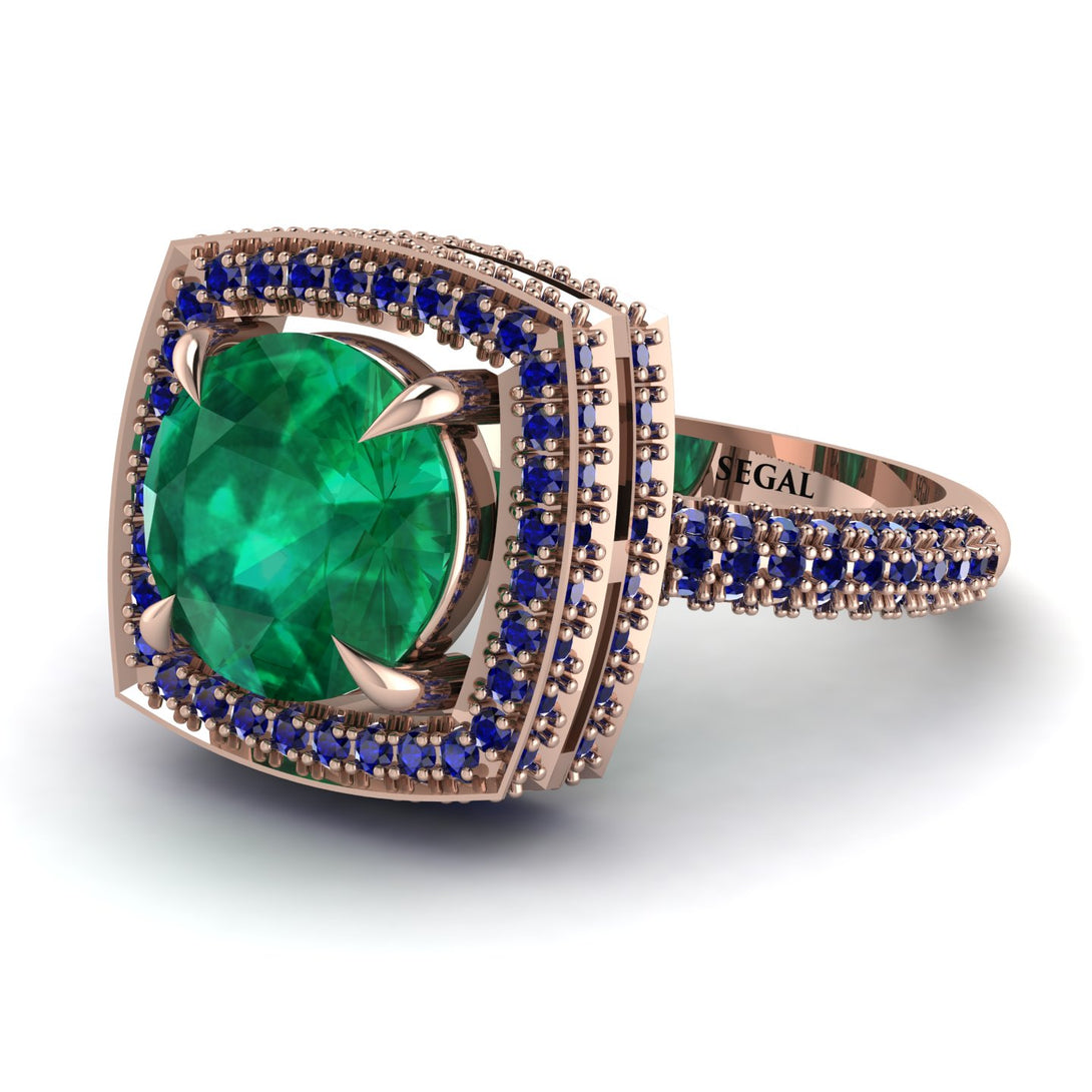 Round Emerald Double Halo Engagement Ring - Kayleigh No. 65