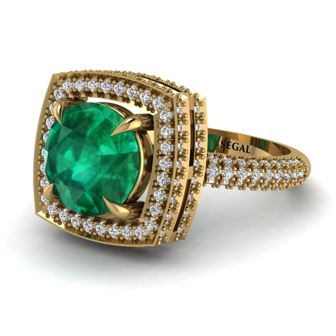 Round Emerald Double Halo Engagement Ring - Kayleigh No. 4