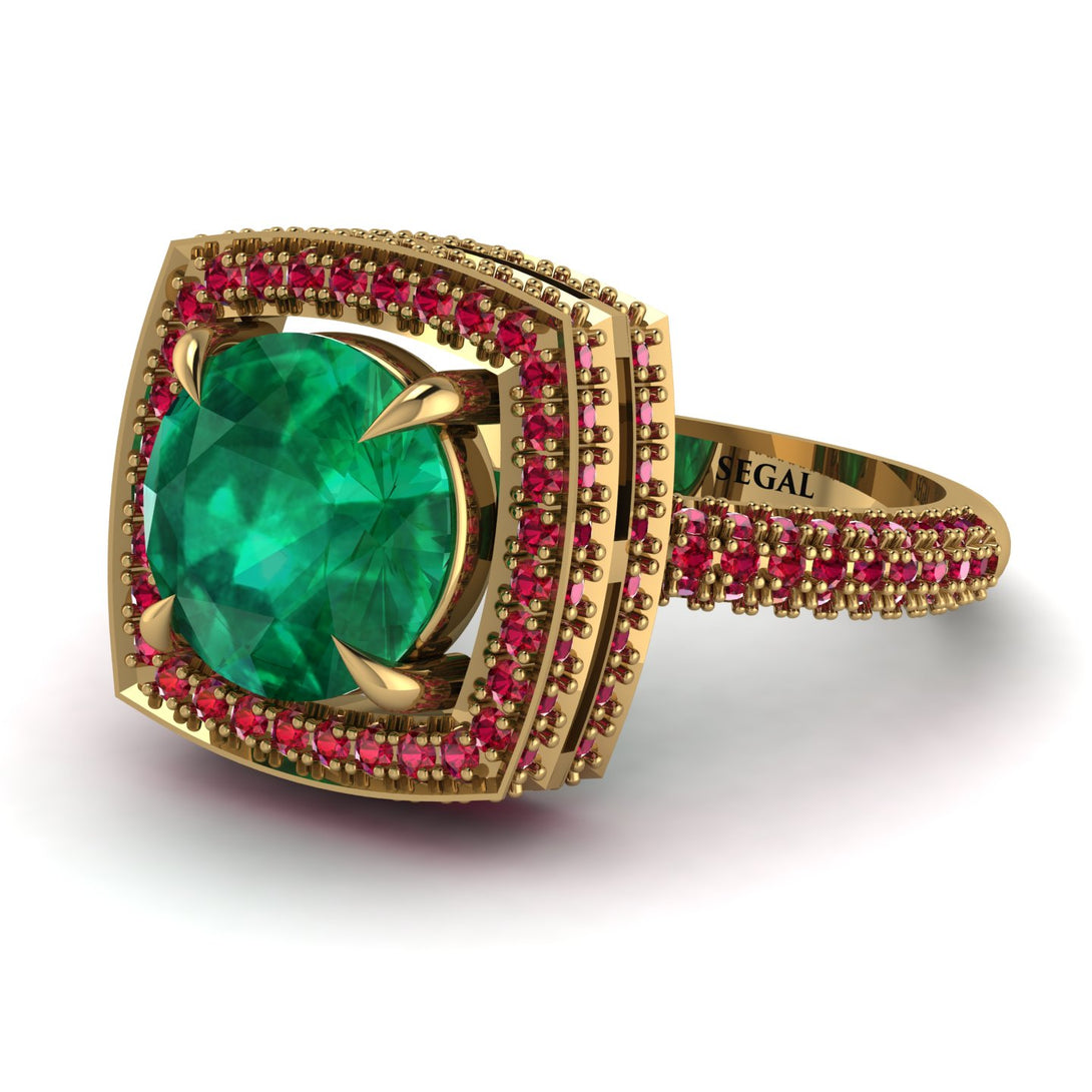 Round Emerald Double Halo Engagement Ring - Kayleigh No. 49