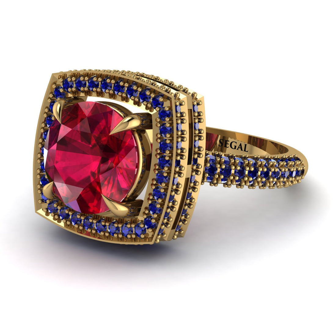Round Ruby Double Halo Engagement Ring - Kayleigh No. 70