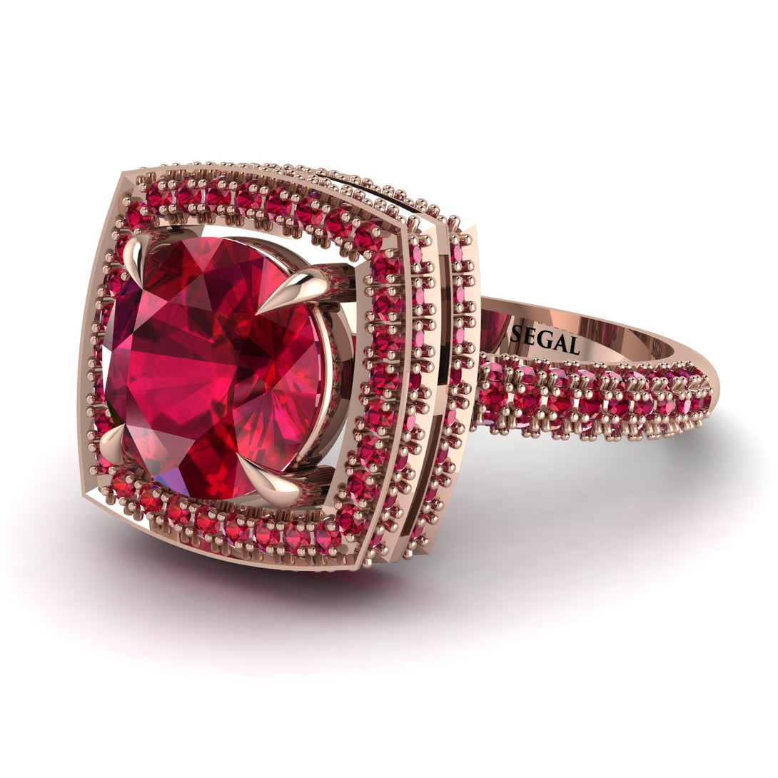 Round Ruby Double Halo Engagement Ring - Kayleigh No. 56
