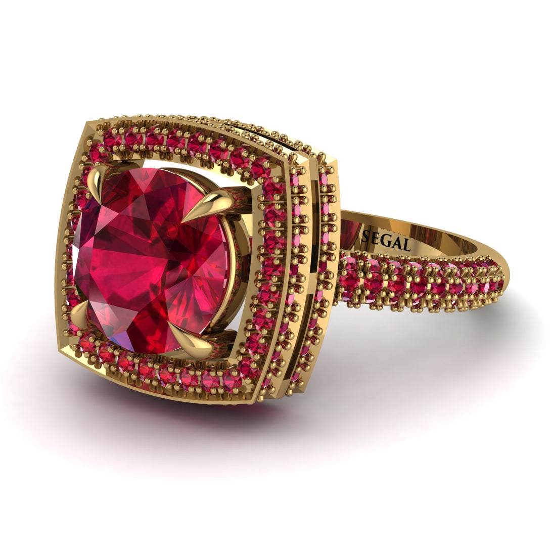 Round Ruby Double Halo Engagement Ring - Kayleigh No. 55