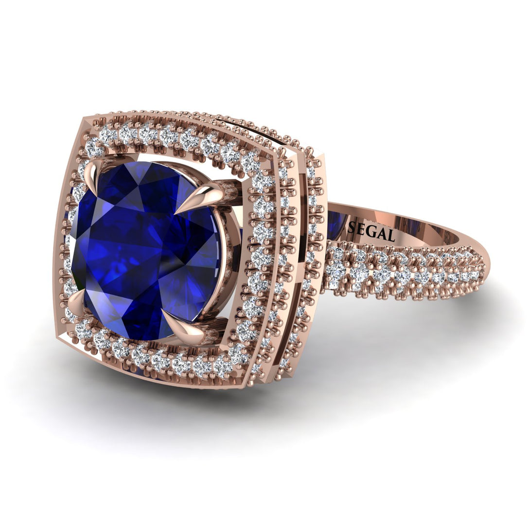 Round Sapphire Double Halo Engagement Ring - Kayleigh No. 14