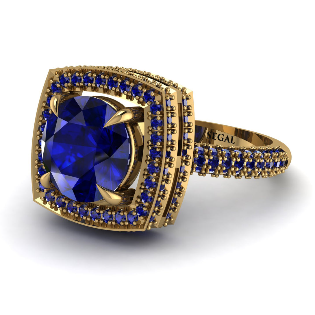 Round Sapphire Double Halo Engagement Ring - Kayleigh No. 73