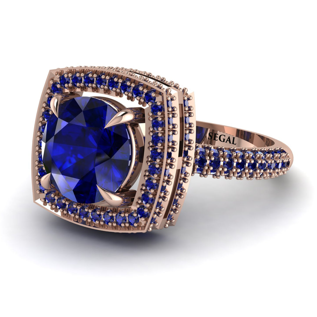 Round Sapphire Double Halo Engagement Ring - Kayleigh No. 74