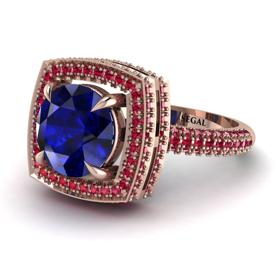 Round Sapphire Double Halo Engagement Ring - Kayleigh No. 59