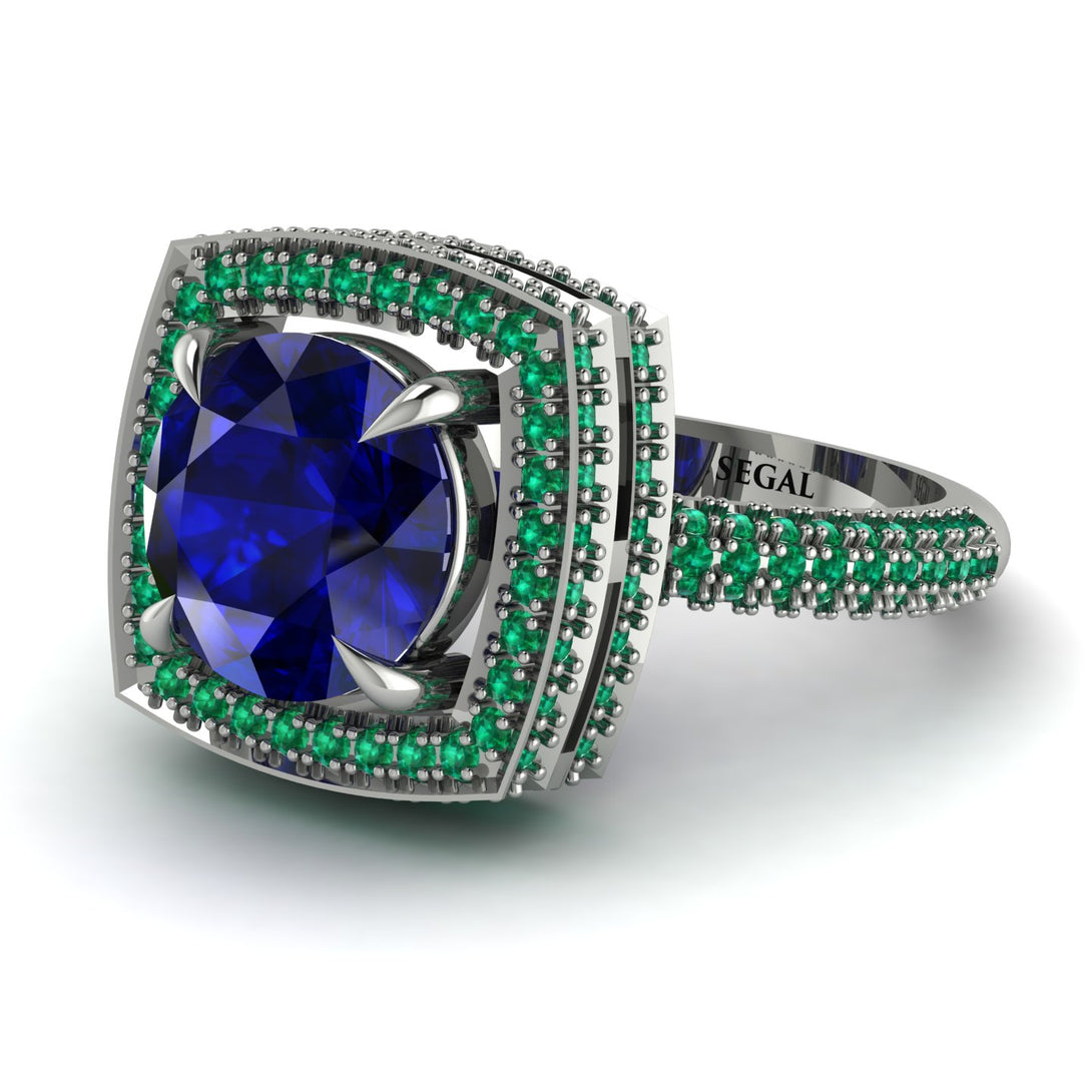 Round Sapphire Double Halo Engagement Ring - Kayleigh No. 30