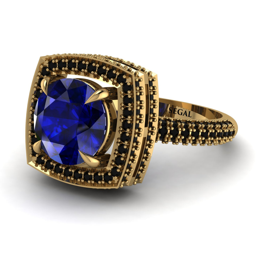 Round Sapphire Double Halo Engagement Ring - Kayleigh No. 43