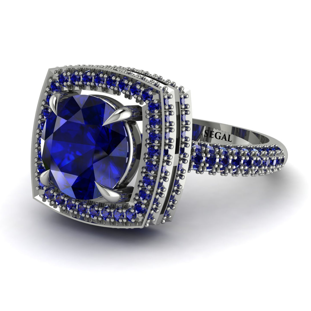 Round Sapphire Double Halo Engagement Ring - Kayleigh No. 75