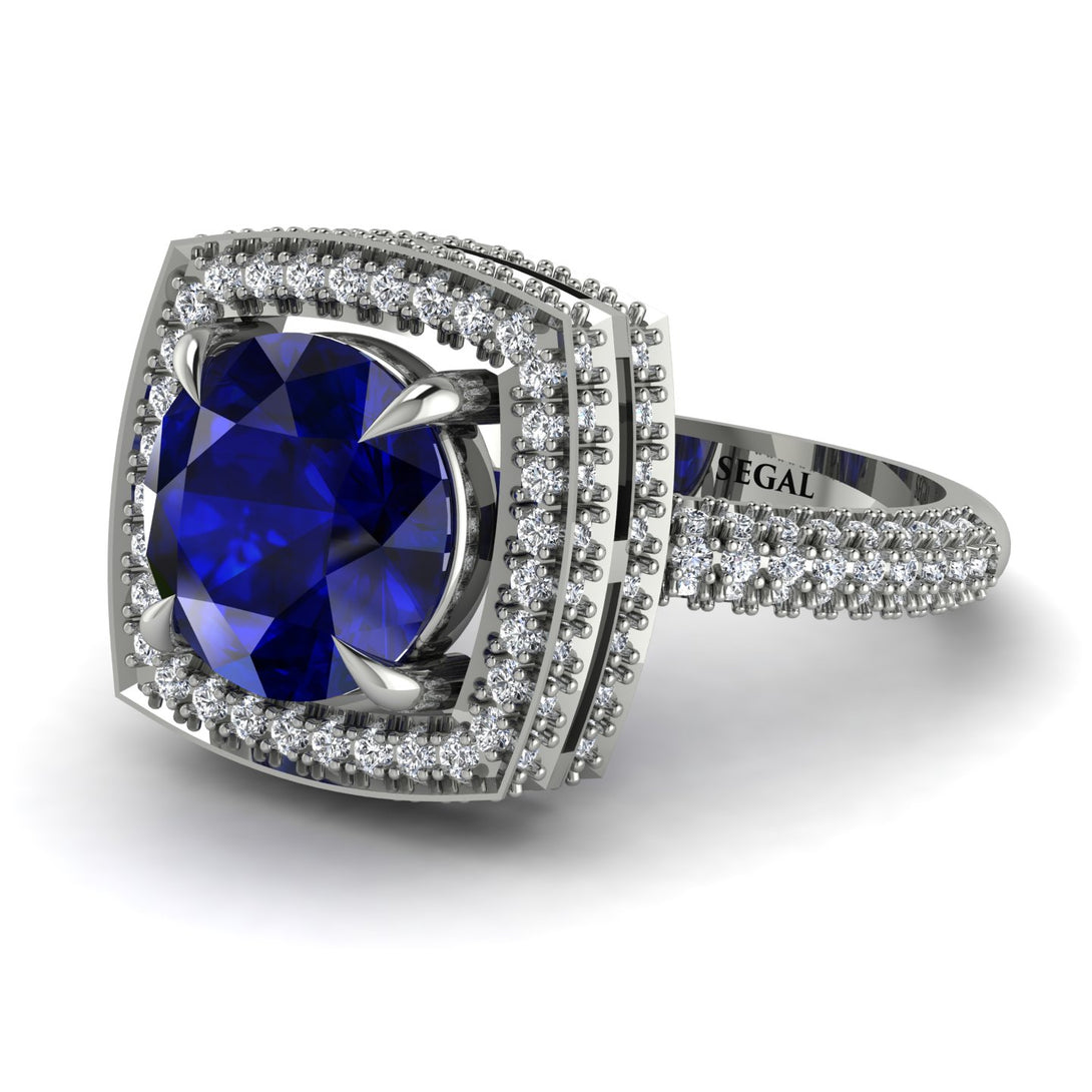 Round Sapphire Double Halo Engagement Ring - Kayleigh No. 15