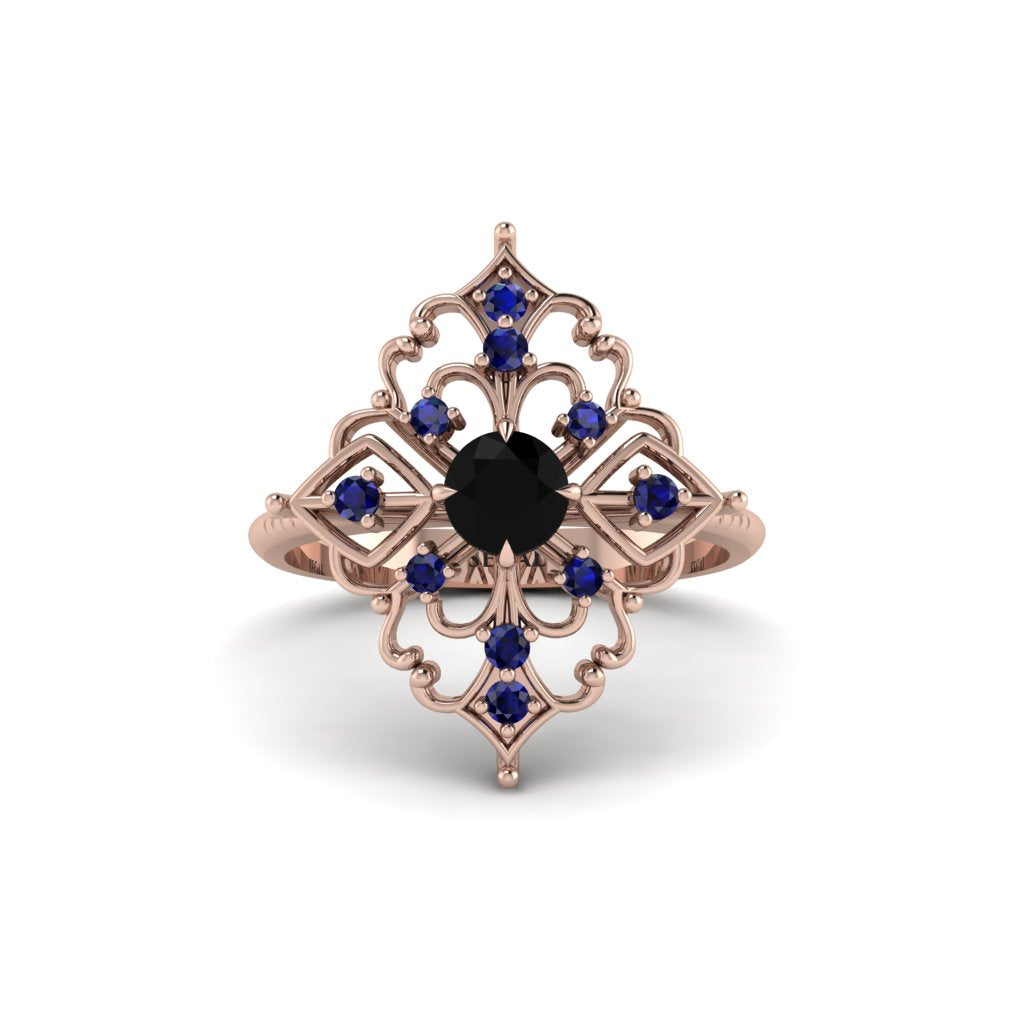 Sapphire Royal Filigree Cluster Engagement Ring - Zinnia No. 68