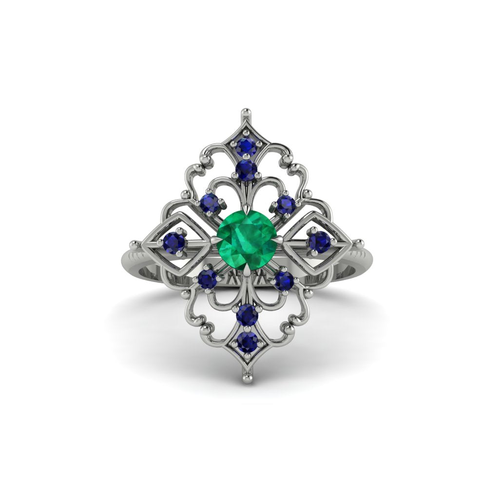 Sapphire Royal Filigree Cluster Engagement Ring - Zinnia No. 66
