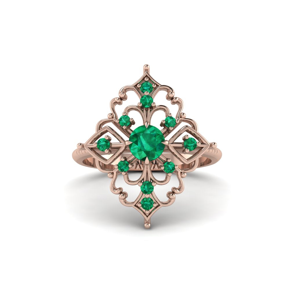 Emerald Royal Filigree Cluster Engagement Ring - Zinnia No. 20