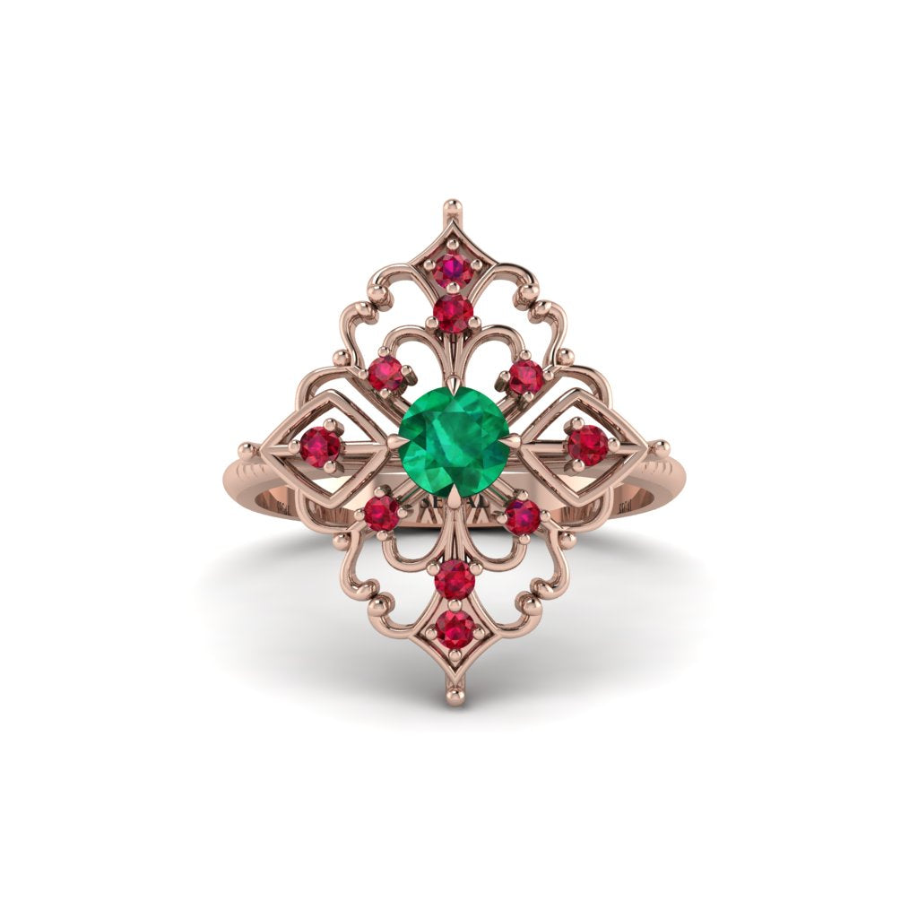 Ruby Royal Filigree Cluster Engagement Ring - Zinnia No. 50