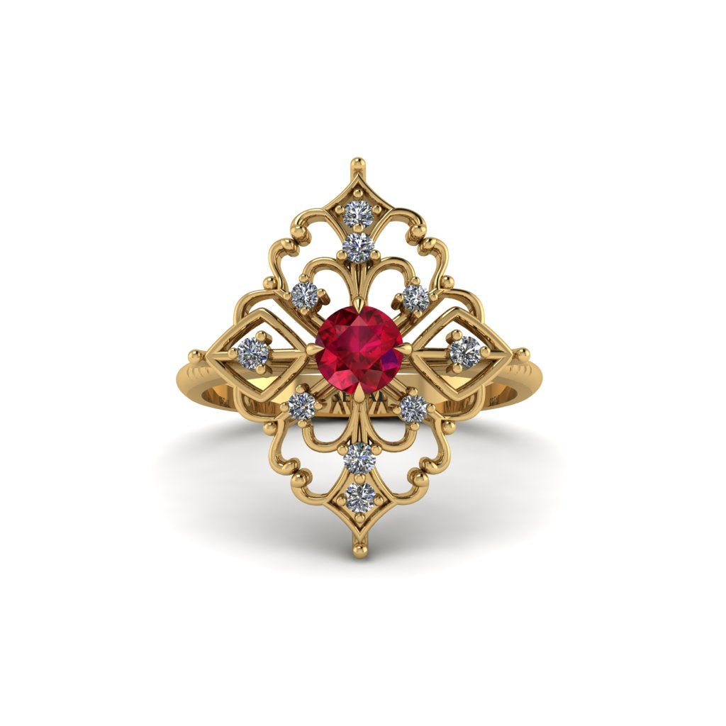 Diamond Royal Filigree Cluster Engagement Ring - Zinnia No. 10