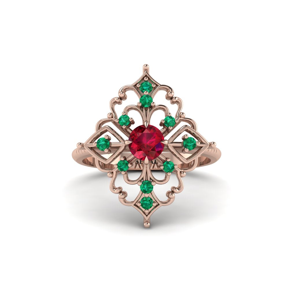 Emerald Royal Filigree Cluster Engagement Ring - Zinnia No. 26