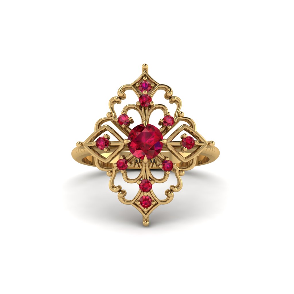 Ruby Royal Filigree Cluster Engagement Ring - Zinnia No. 55