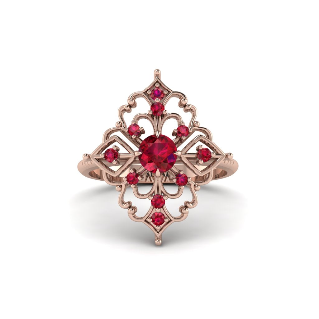 Ruby Royal Filigree Cluster Engagement Ring - Zinnia No. 56
