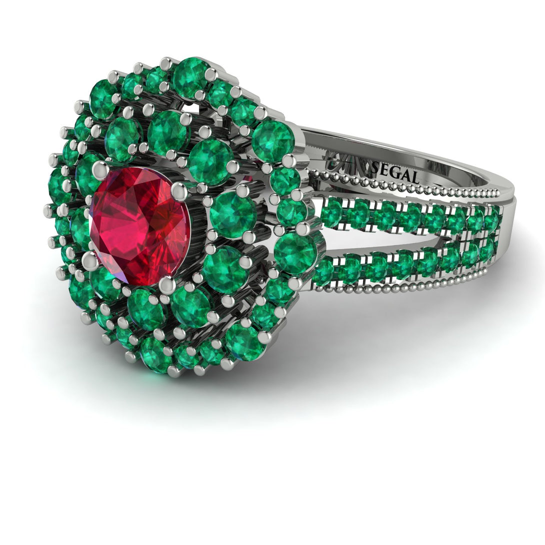 Ruby Double Halo Gold Engagement Ring - Danielle No. 27