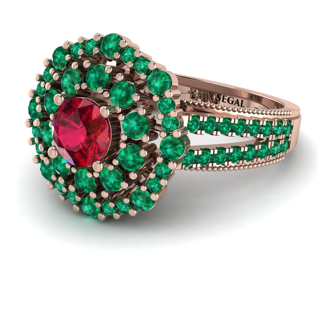 Ruby Double Halo Gold Engagement Ring - Danielle No. 26