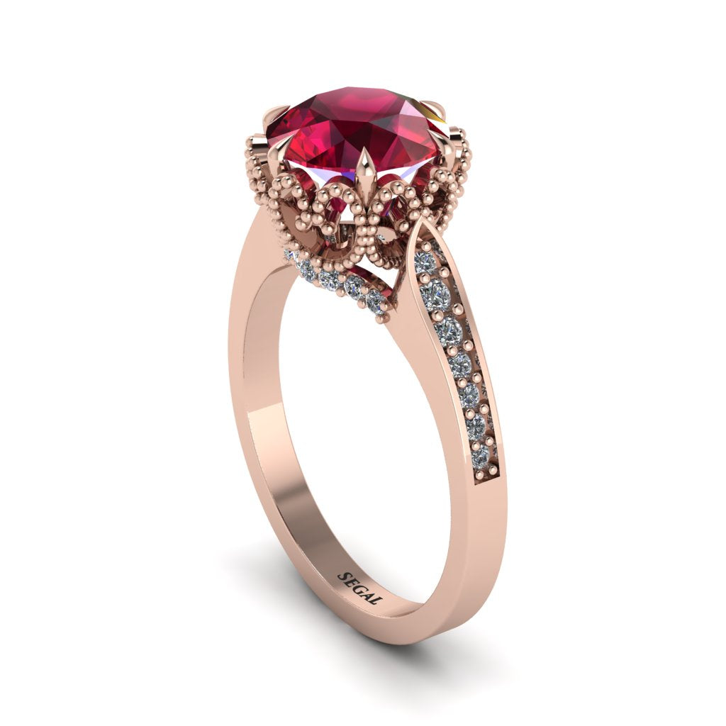 Ruby Milgrain Engagement Ring - Yara No. 11