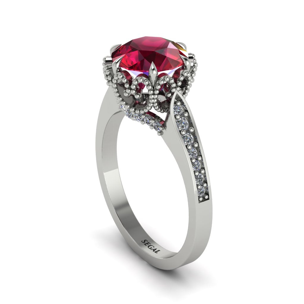 Ruby Milgrain Engagement Ring - Yara No. 12