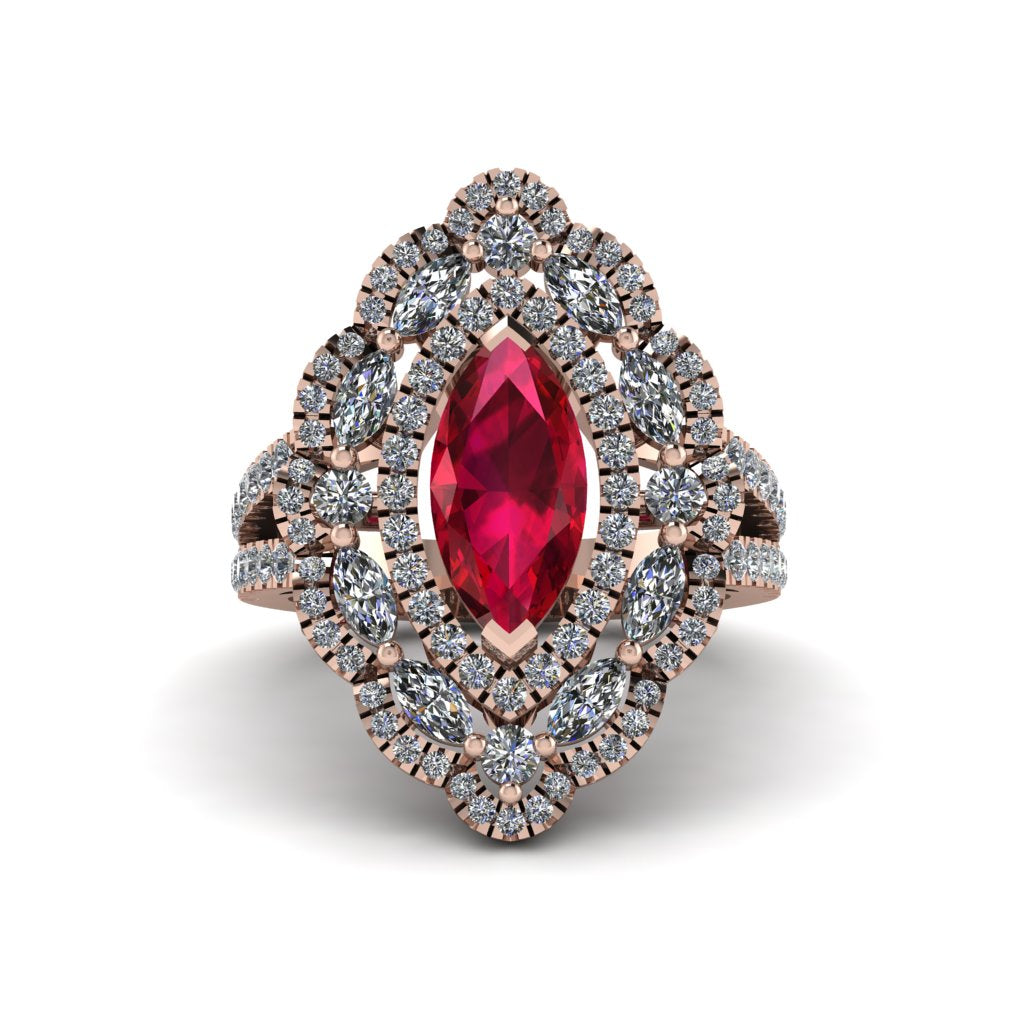 Ruby Three Layer Halo Marquise Ring - Destiny No. 11