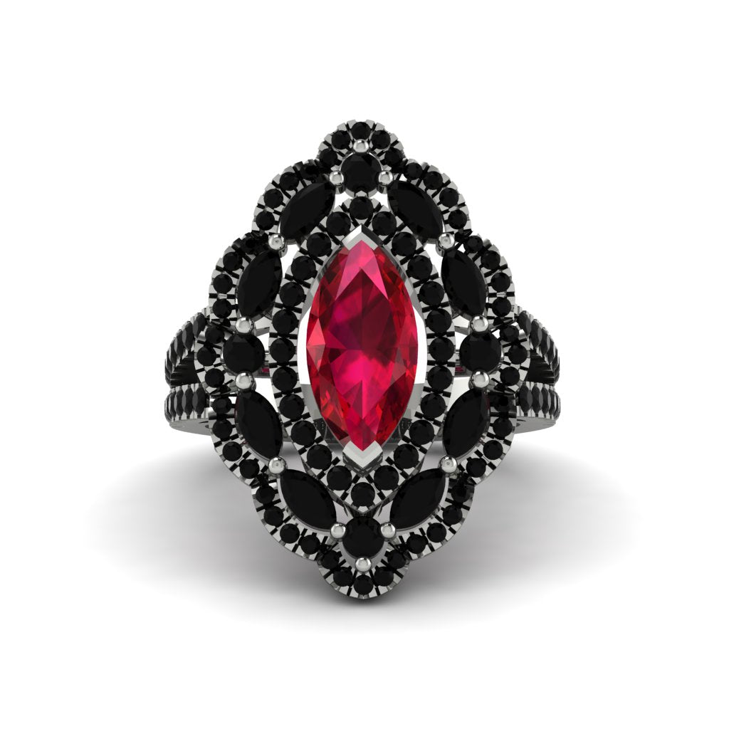 Ruby Three Layer Halo Marquise Ring - Destiny No. 42