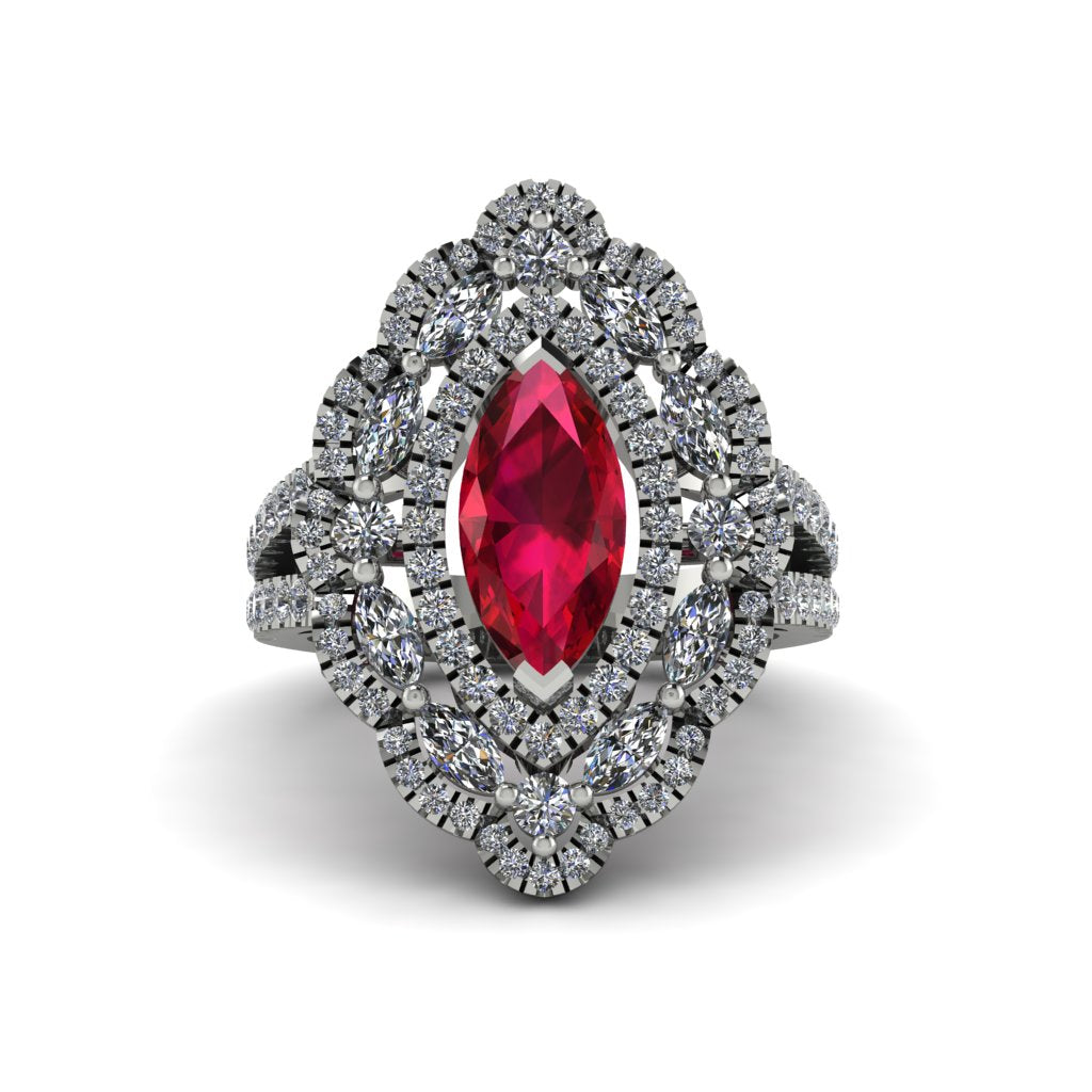Ruby Three Layer Halo Marquise Ring - Destiny No. 12