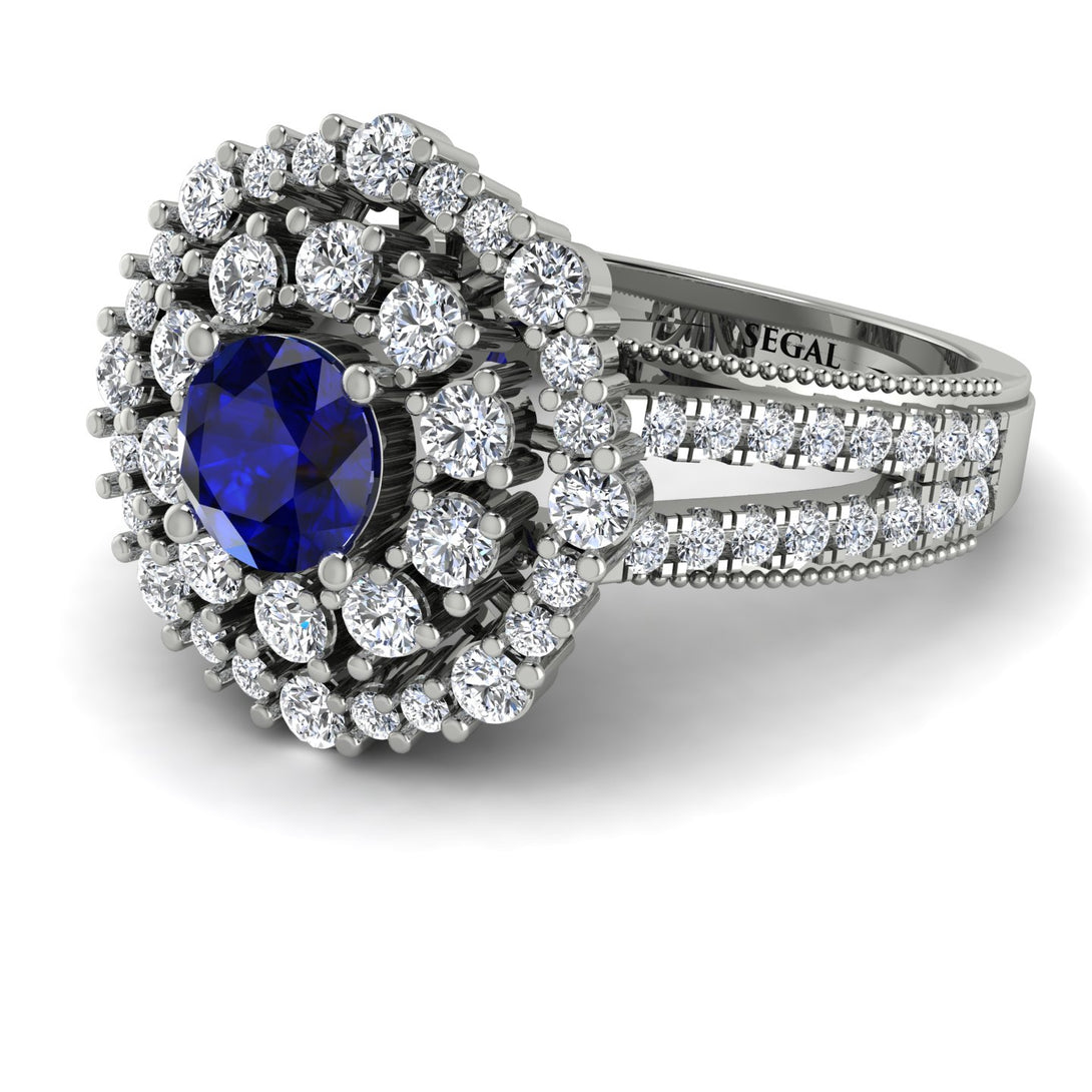 Sapphire Double Halo Gold Engagement Ring - Danielle No. 15