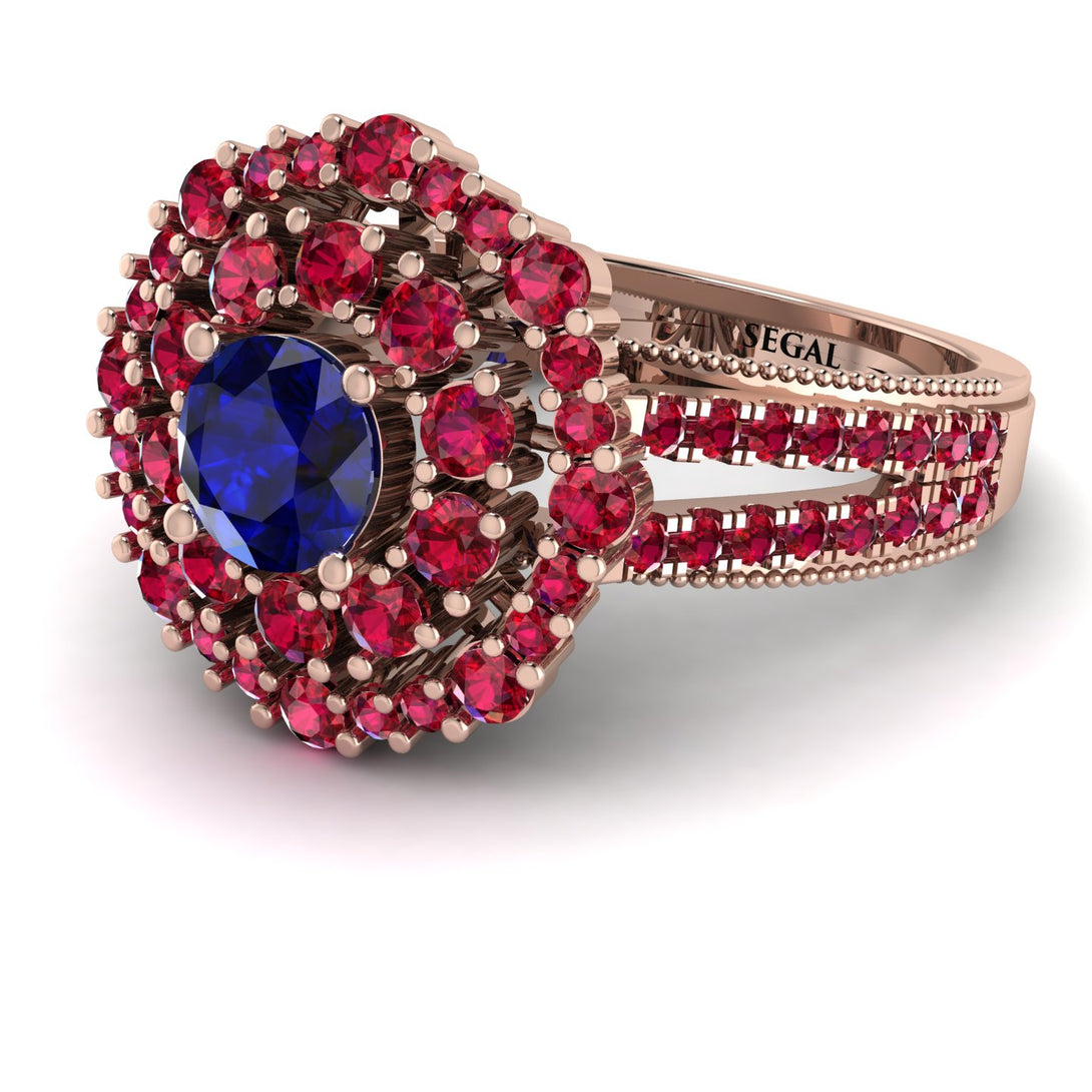 Sapphire Double Halo Gold Engagement Ring - Danielle No. 59