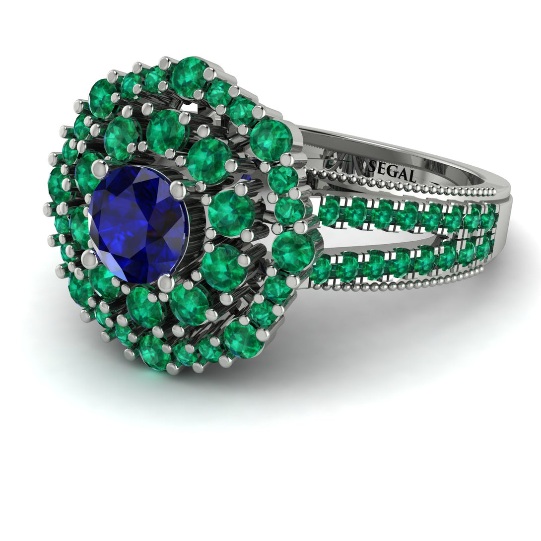 Sapphire Double Halo Gold Engagement Ring - Danielle No. 30