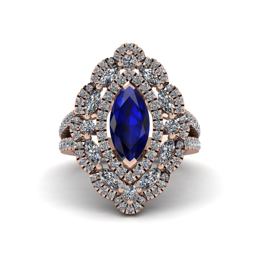 Sapphire Three Layer Halo Marquise Ring - Destiny No. 14