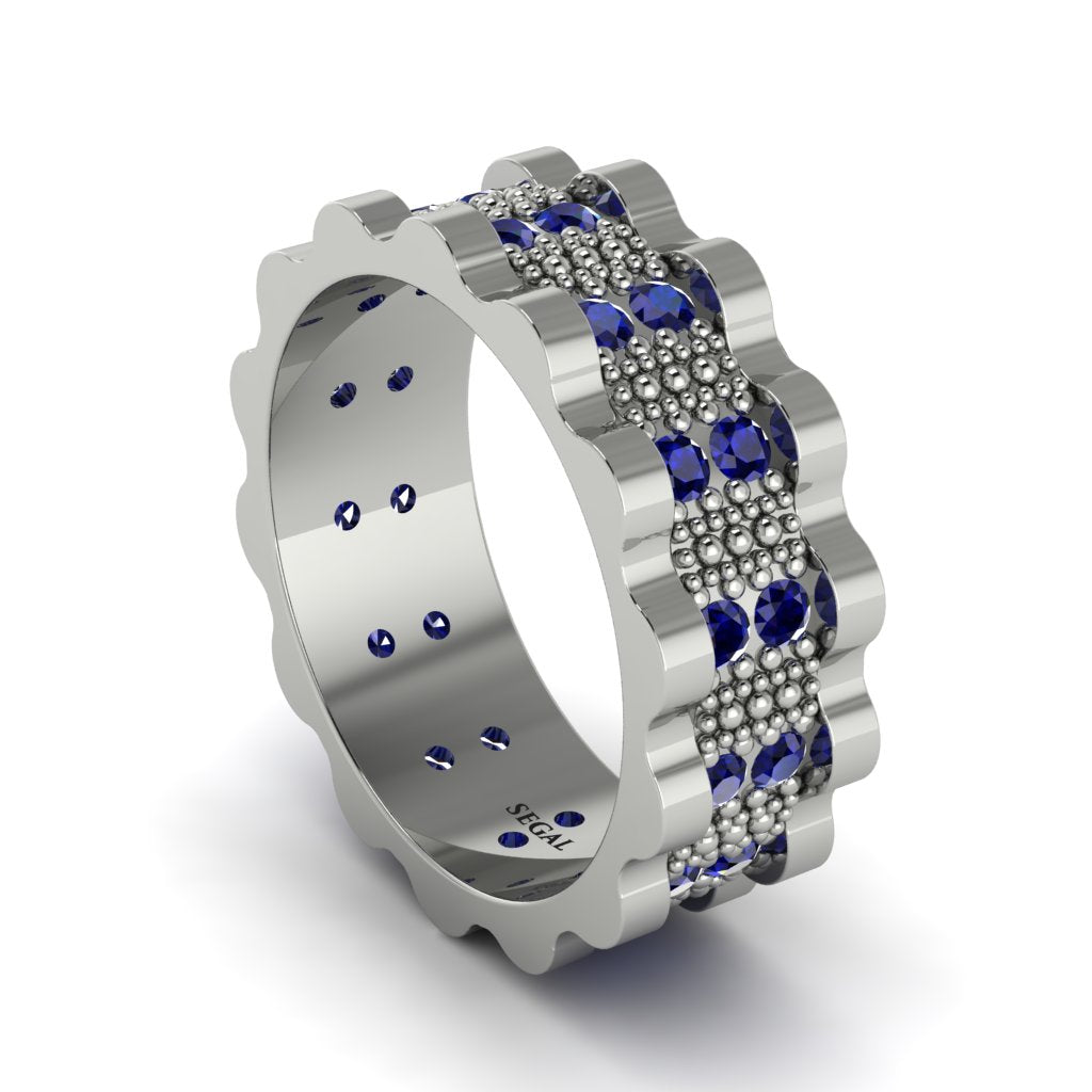Sapphire Wavy Gold Men's Wedding Ring - Joshua No. 15